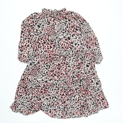 F&F Womens Pink Animal Print Polyester Skater Dress Size 8 High Neck Pullover