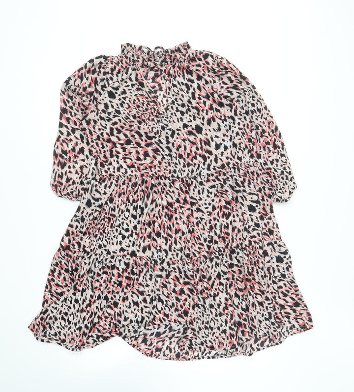 F&F Womens Pink Animal Print Polyester Skater Dress Size 8 High Neck Pullover