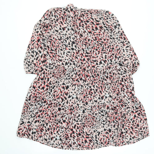 F&F Womens Pink Animal Print Polyester Skater Dress Size 8 High Neck Pullover