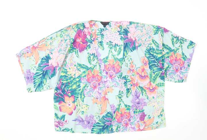 New Look Womens Multicoloured Floral Polyester Kimono Blouse Size 8 V-Neck