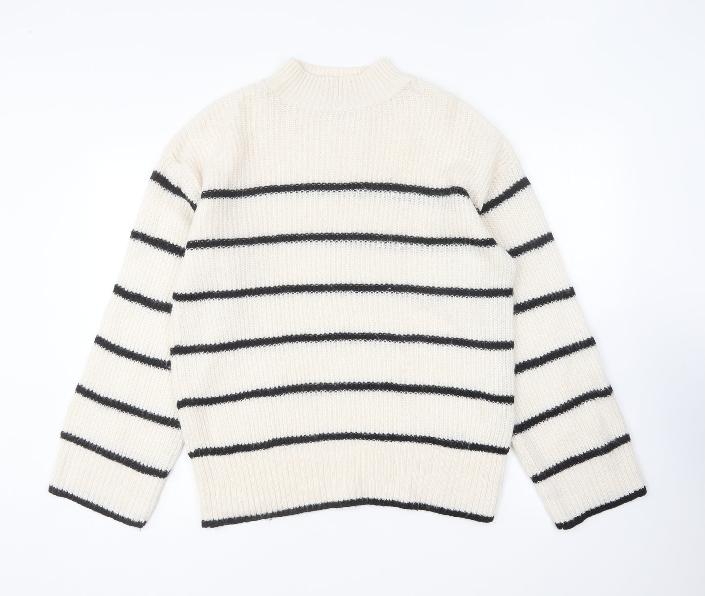 Papaya Womens Ivory Round Neck Striped Acrylic Pullover Jumper Size M