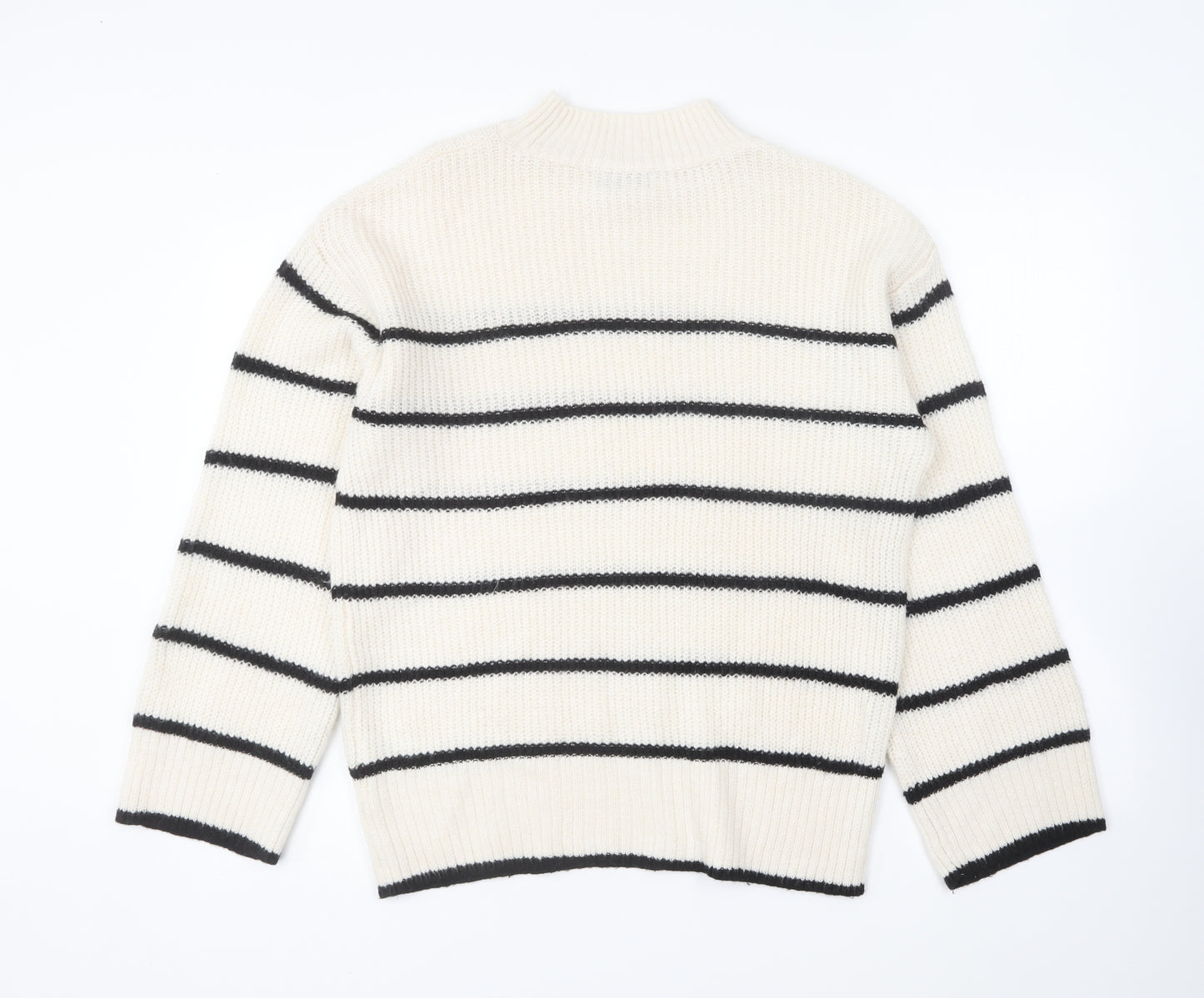 Papaya Womens Ivory Round Neck Striped Acrylic Pullover Jumper Size M