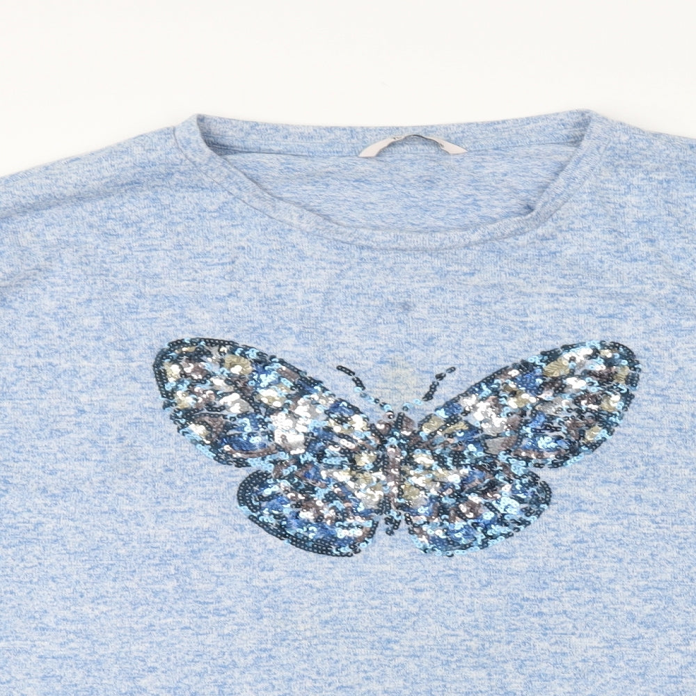 TU Womens Blue Round Neck Viscose Pullover Jumper Size 26 - Butterfly