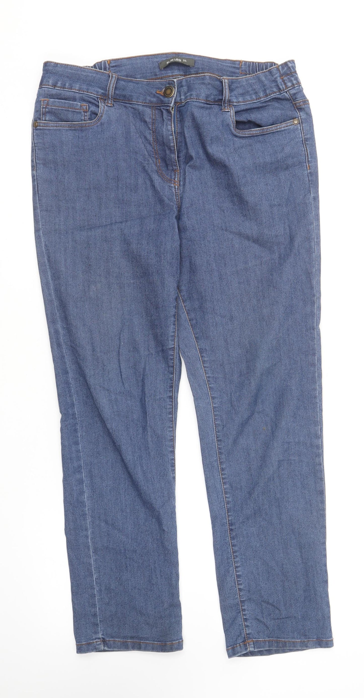 Bonmarché Womens Blue Cotton Straight Jeans Size 16 L26 in Regular Button