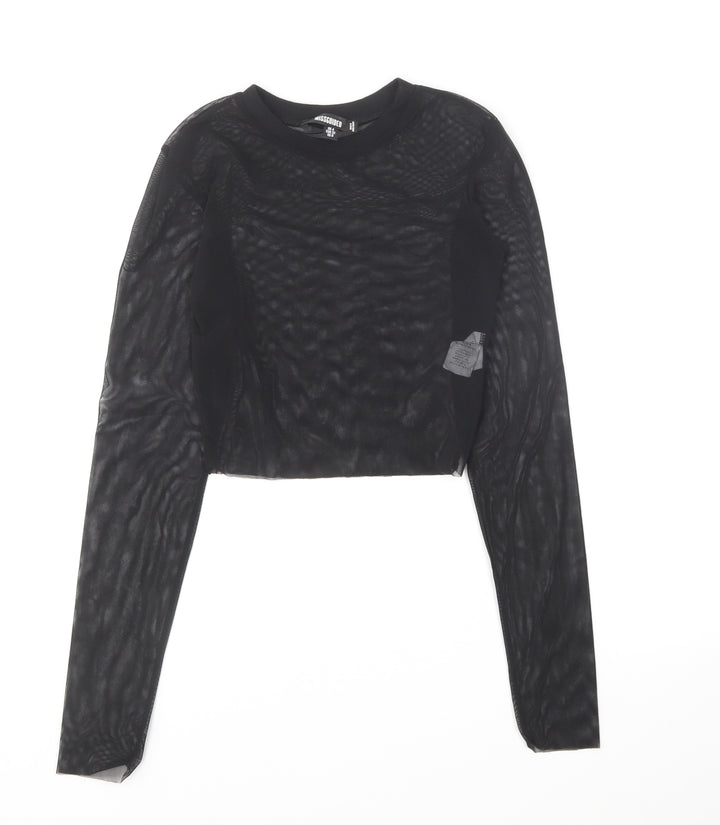 Missguided Womens Black Polyester Basic T-Shirt Size 4 High Neck