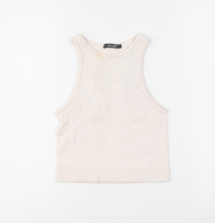 Dunnes Stores Womens Ivory Polyester Cropped Tank Size XS Round Neck