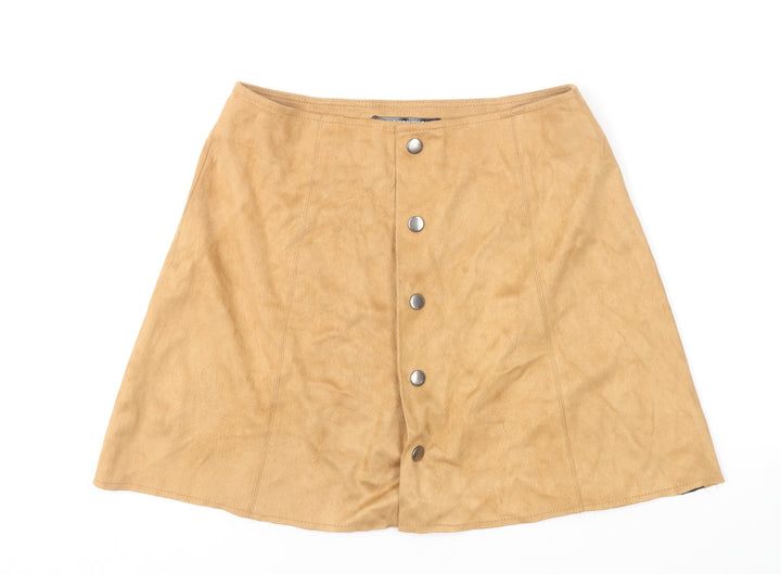 Fashion Union Womens Brown Polyester Mini Skirt Size 8 Button