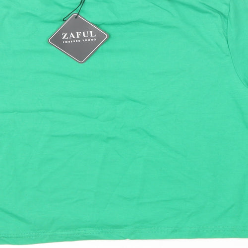 Zaful Womens Green Cotton Cropped T-Shirt Size S Round Neck