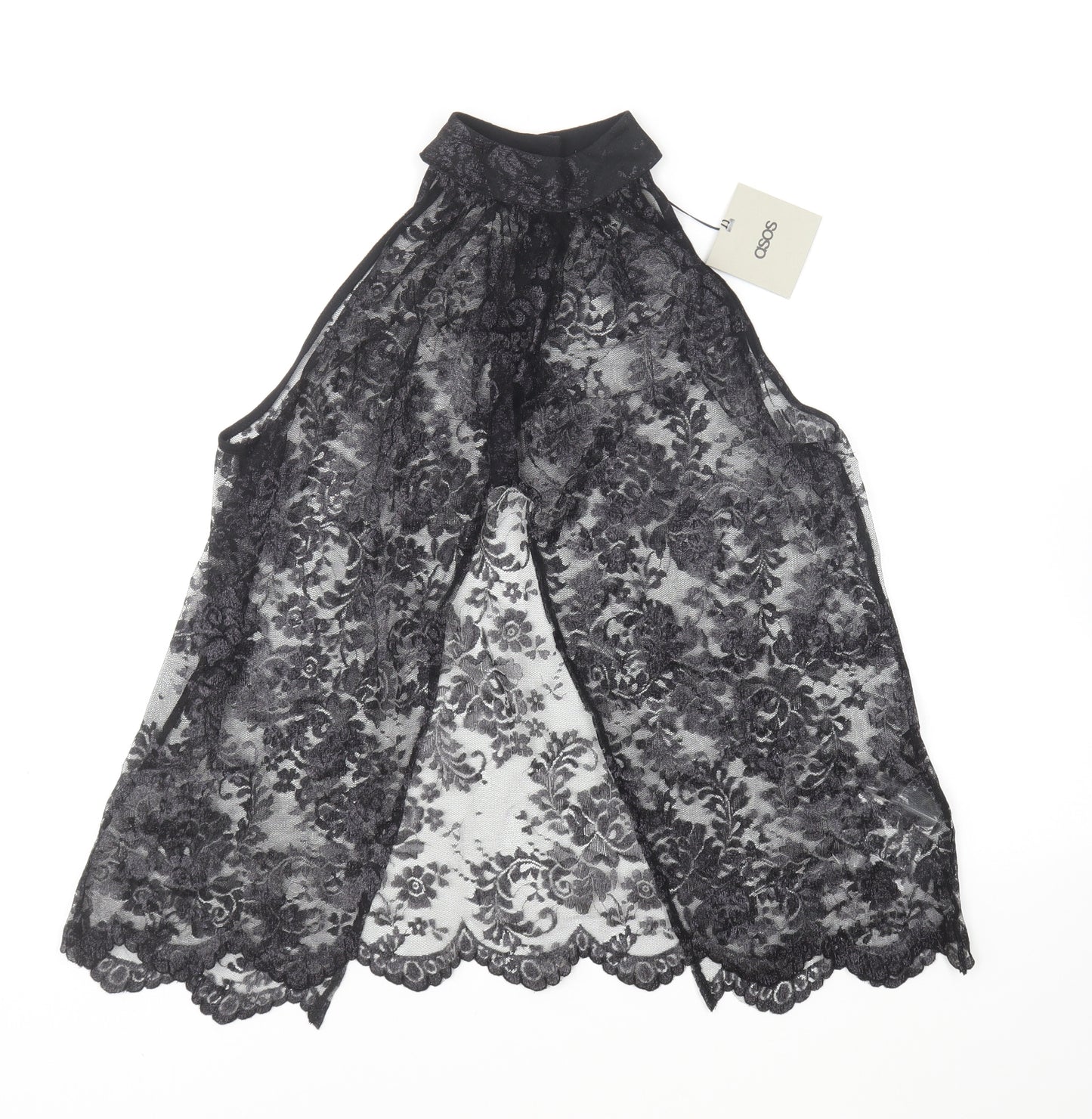 ASOS Womens Black Floral Nylon Basic Blouse Size 8 Halter