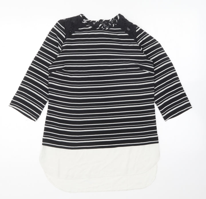 Atmosphere Womens Black Striped Polyester Basic Blouse Size 6 Round Neck