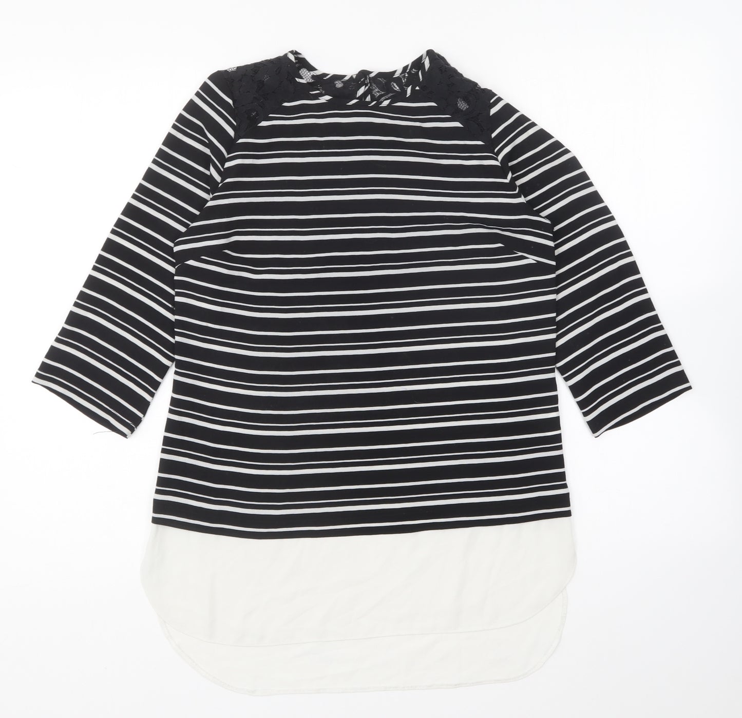 Atmosphere Womens Black Striped Polyester Basic Blouse Size 6 Round Neck