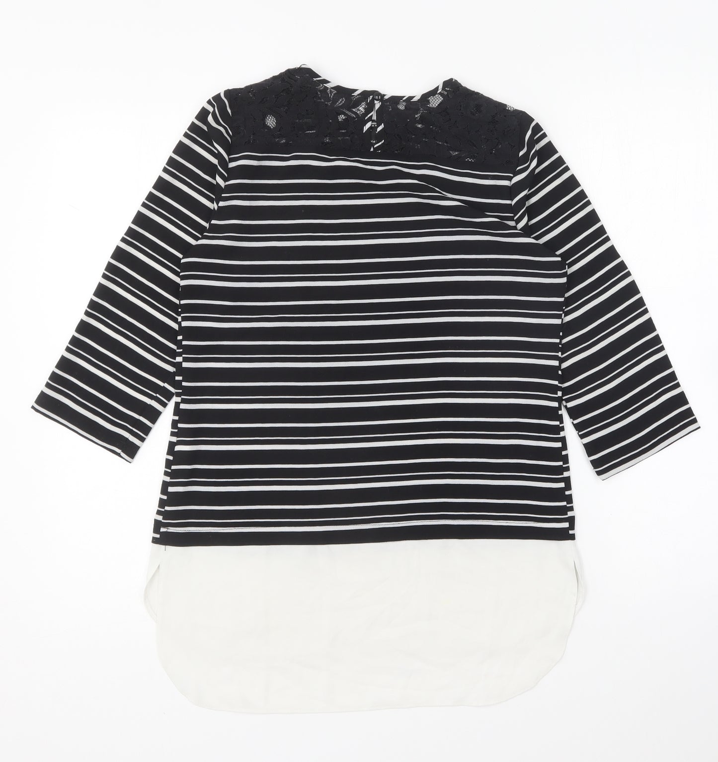 Atmosphere Womens Black Striped Polyester Basic Blouse Size 6 Round Neck