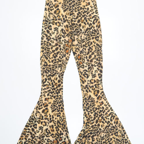 PRETTYLITTLETHING Womens Brown Animal Print Polyester Trousers Size 6 L33 in Regular - Leopard Print