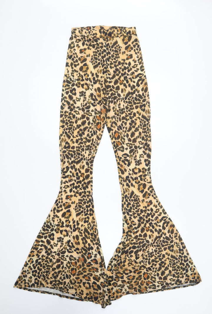 PRETTYLITTLETHING Womens Brown Animal Print Polyester Trousers Size 6 L33 in Regular - Leopard Print
