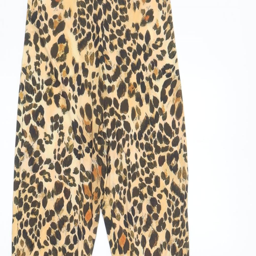 PRETTYLITTLETHING Womens Brown Animal Print Polyester Trousers Size 6 L33 in Regular - Leopard Print