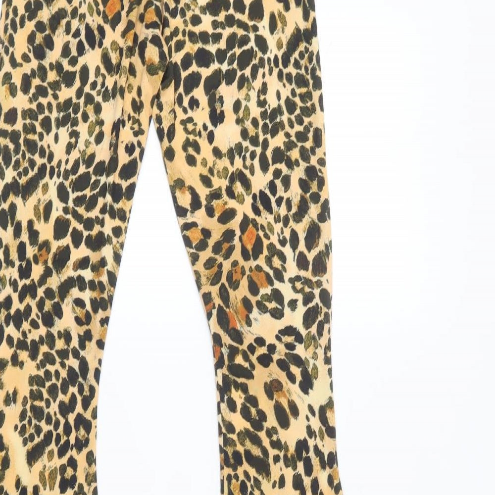 PRETTYLITTLETHING Womens Brown Animal Print Polyester Trousers Size 6 L33 in Regular - Leopard Print