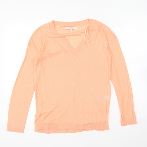 NEXT Womens Orange V-Neck Viscose Pullover Jumper Size 8