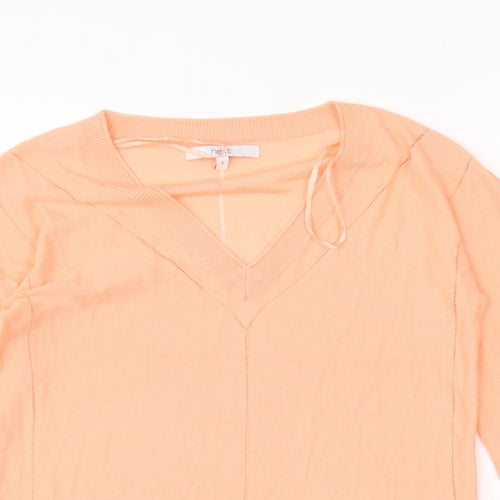 NEXT Womens Orange V-Neck Viscose Pullover Jumper Size 8