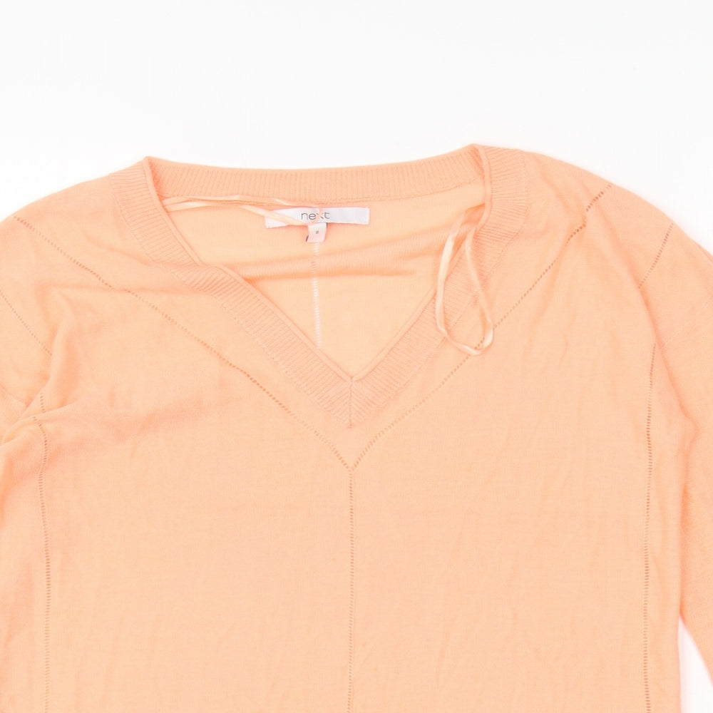NEXT Womens Orange V-Neck Viscose Pullover Jumper Size 8