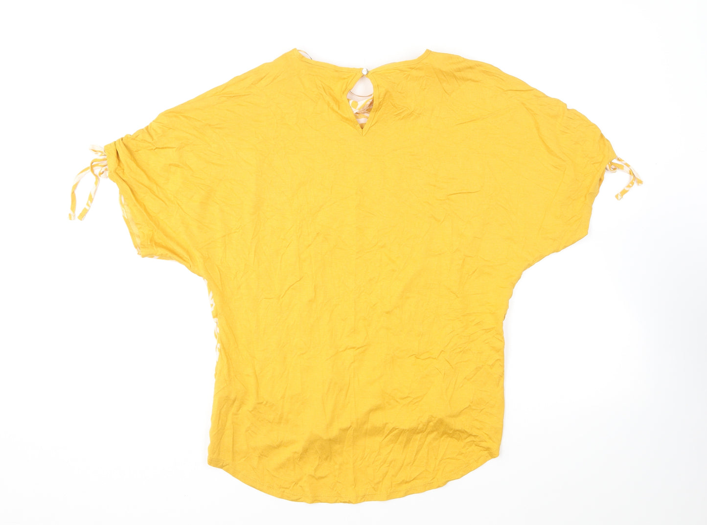 F&F Womens Yellow Floral Viscose Basic T-Shirt Size 10 Round Neck