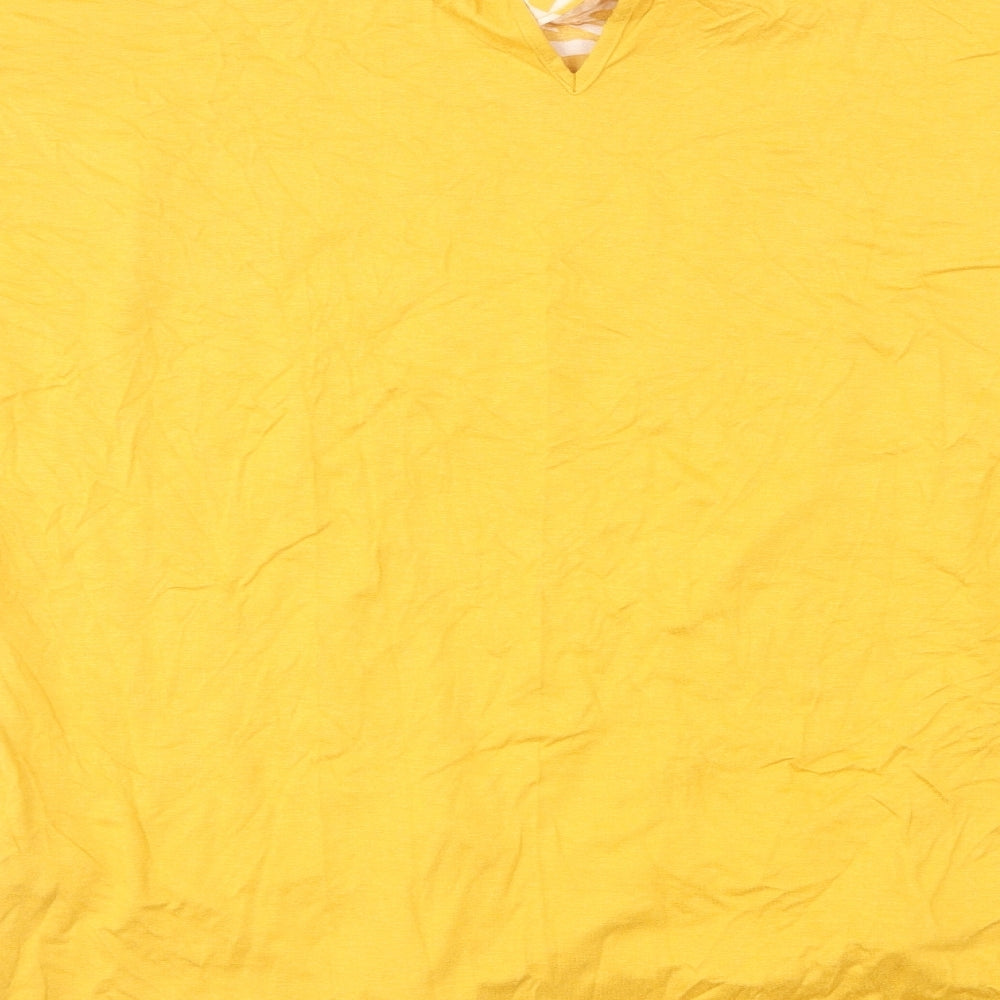 F&F Womens Yellow Floral Viscose Basic T-Shirt Size 10 Round Neck