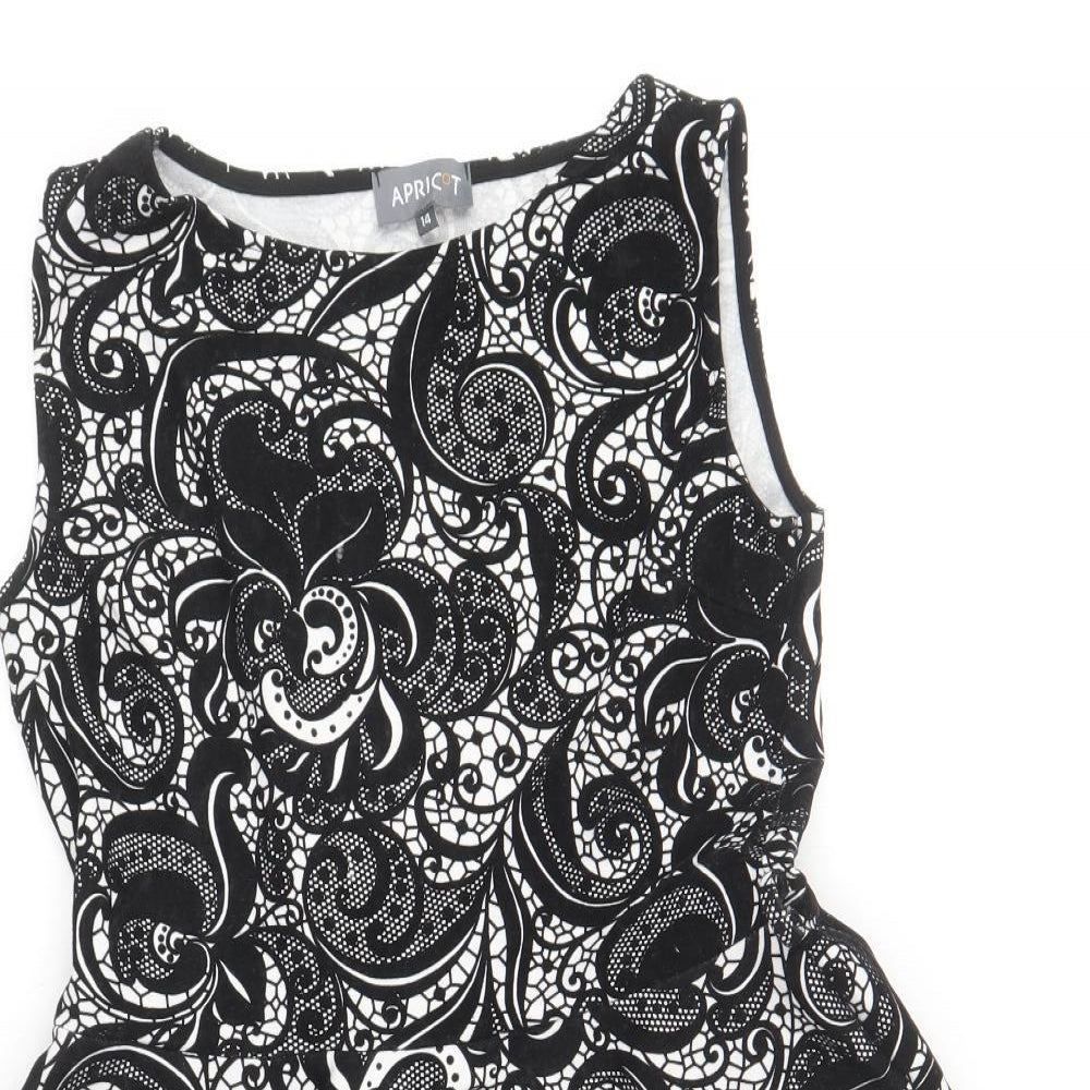 Apricot Womens Black Geometric Polyester Skater Dress Size 14 Round Neck Pullover