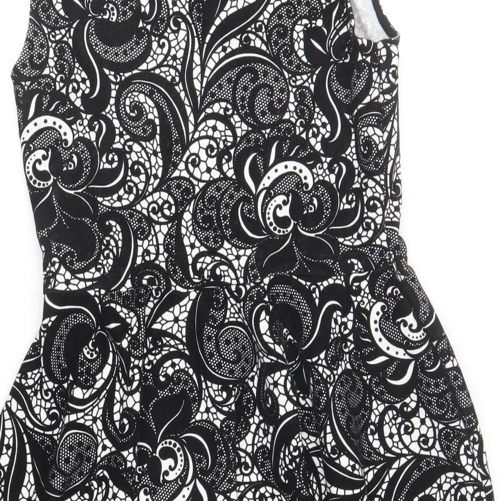Apricot Womens Black Geometric Polyester Skater Dress Size 14 Round Neck Pullover