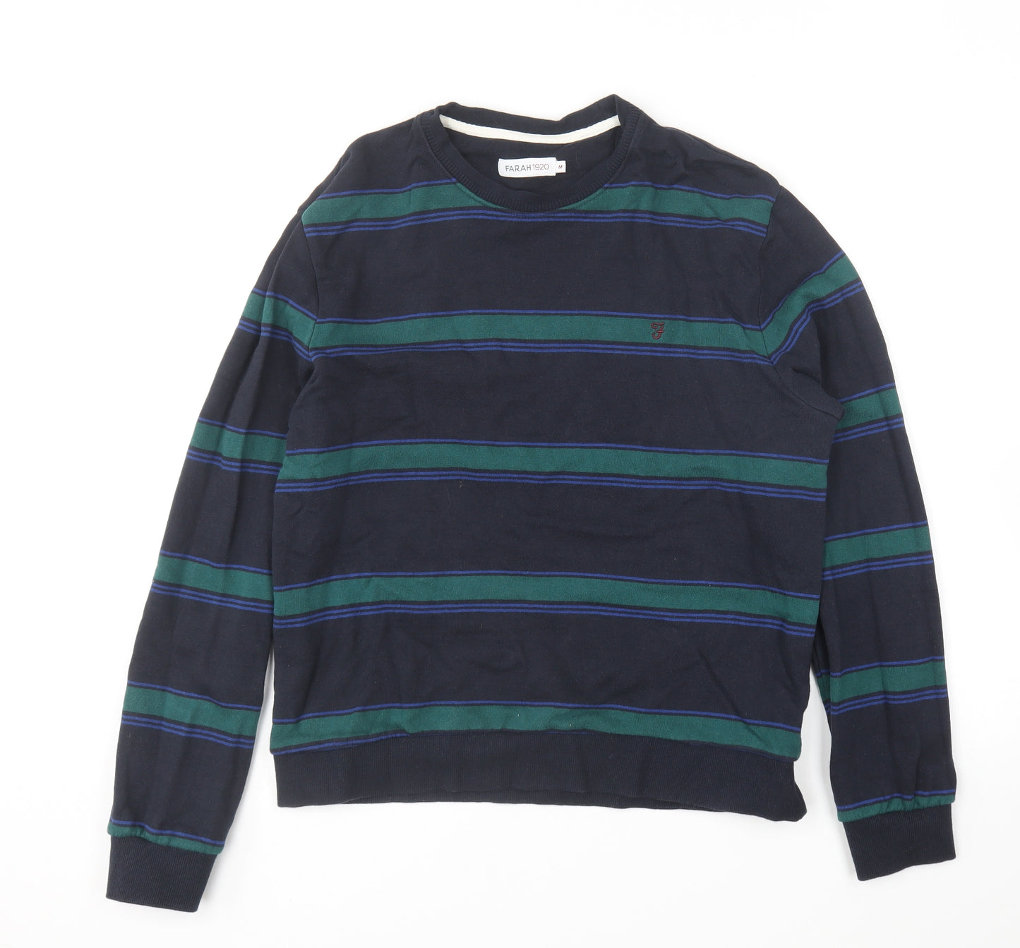 Farah Mens Blue Striped Cotton Pullover Sweatshirt Size M