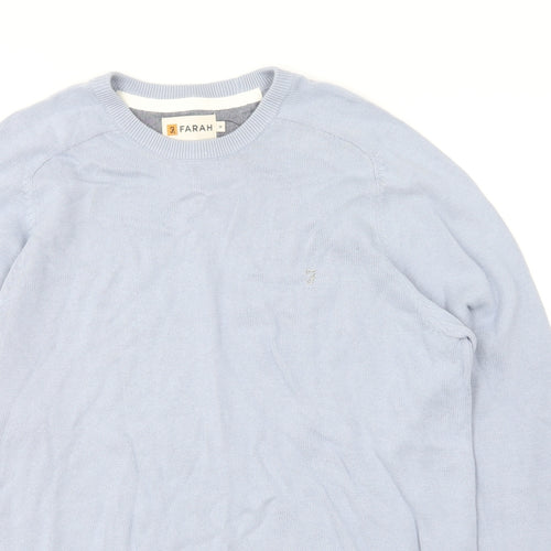 Farah Mens Blue Round Neck Cotton Pullover Jumper Size M