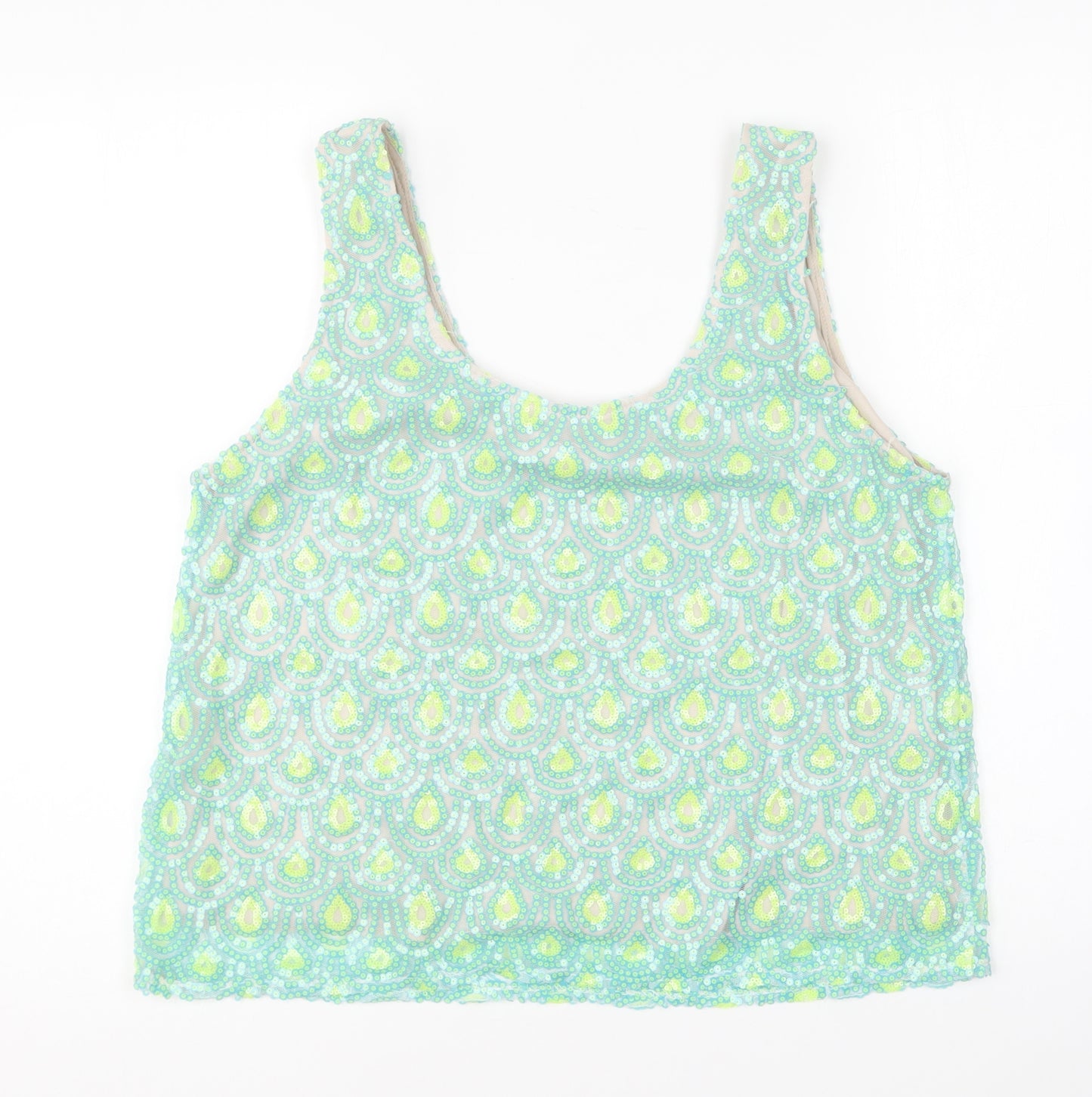Poppy Lux Womens Green Polyester Basic Tank Size 16 Round Neck