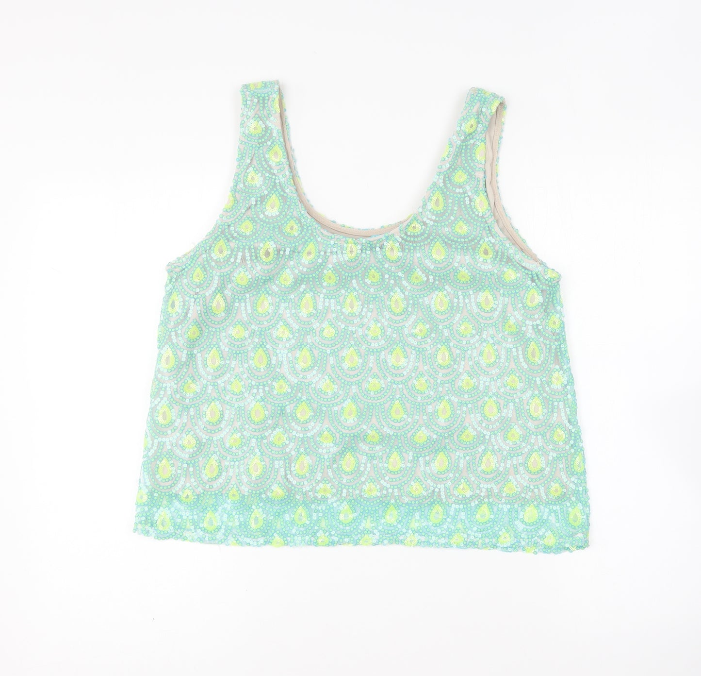 Poppy Lux Womens Green Polyester Basic Tank Size 16 Round Neck