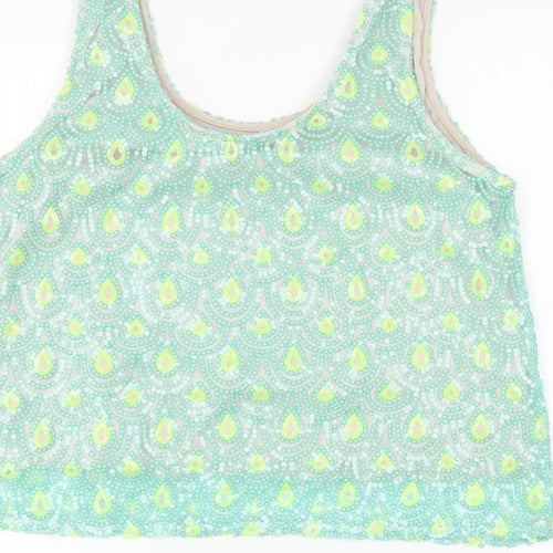 Poppy Lux Womens Green Polyester Basic Tank Size 16 Round Neck
