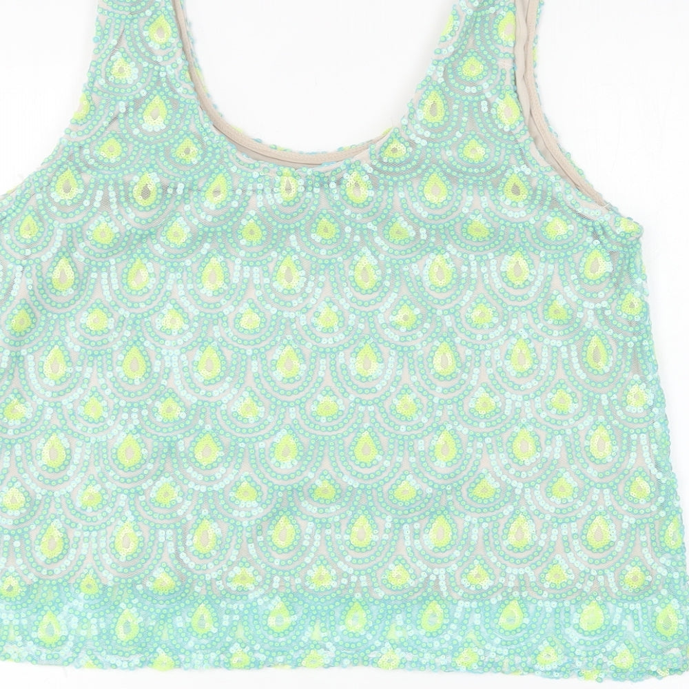 Poppy Lux Womens Green Polyester Basic Tank Size 16 Round Neck