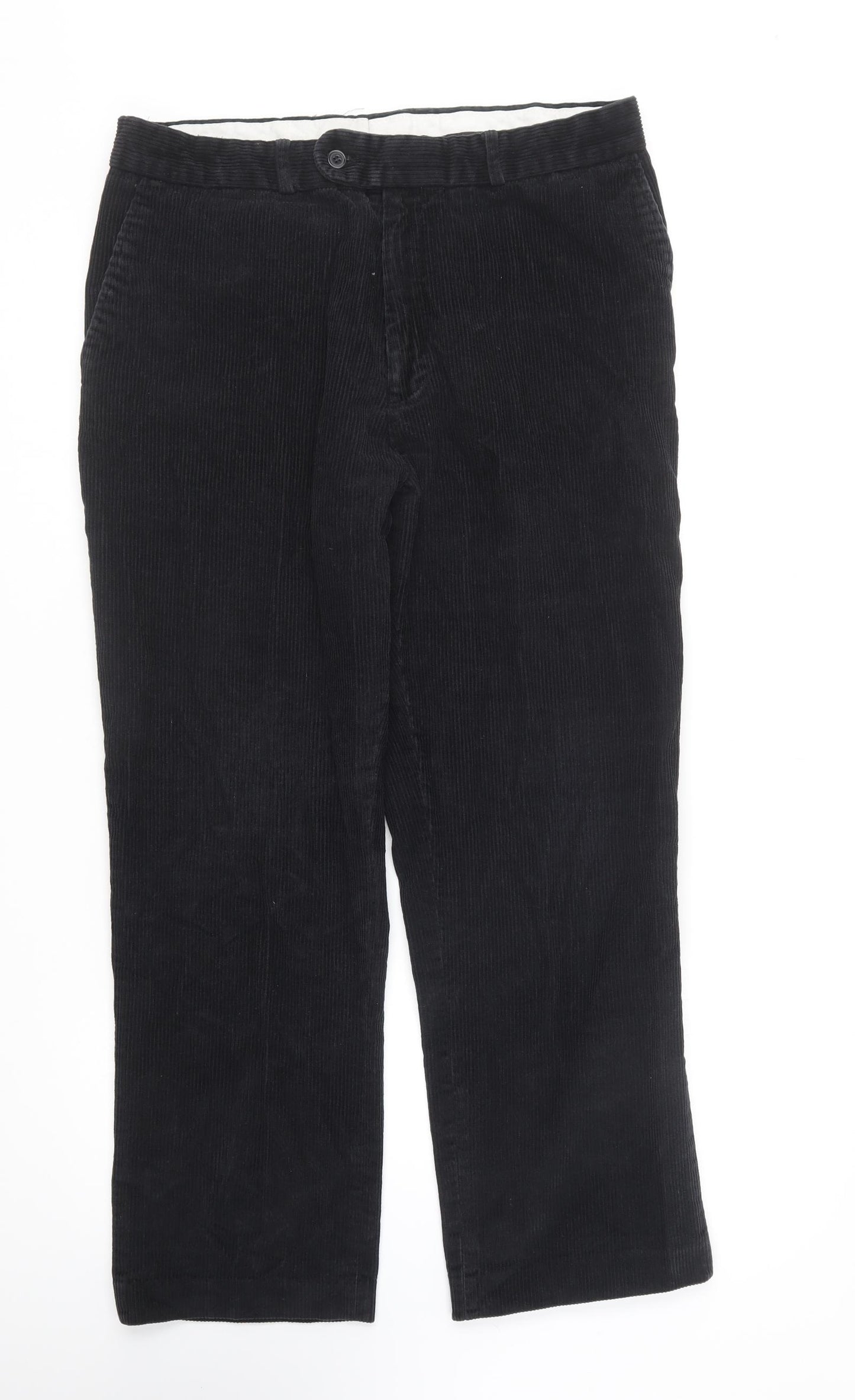 Premier Man Mens Black Cotton Trousers Size 34 in L27 in Extra-Slim Button