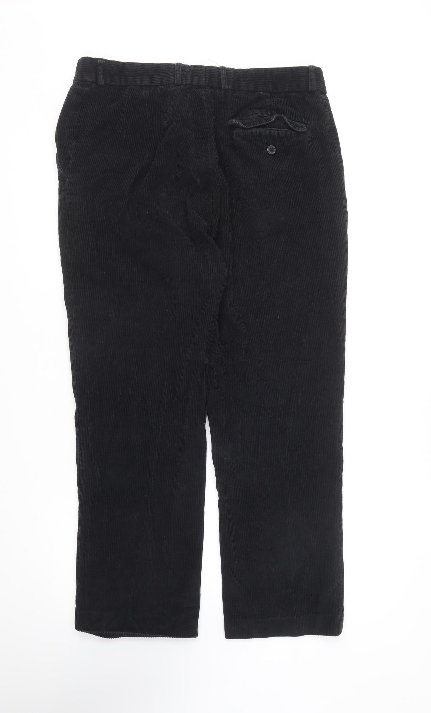 Premier Man Mens Black Cotton Trousers Size 34 in L27 in Extra-Slim Button