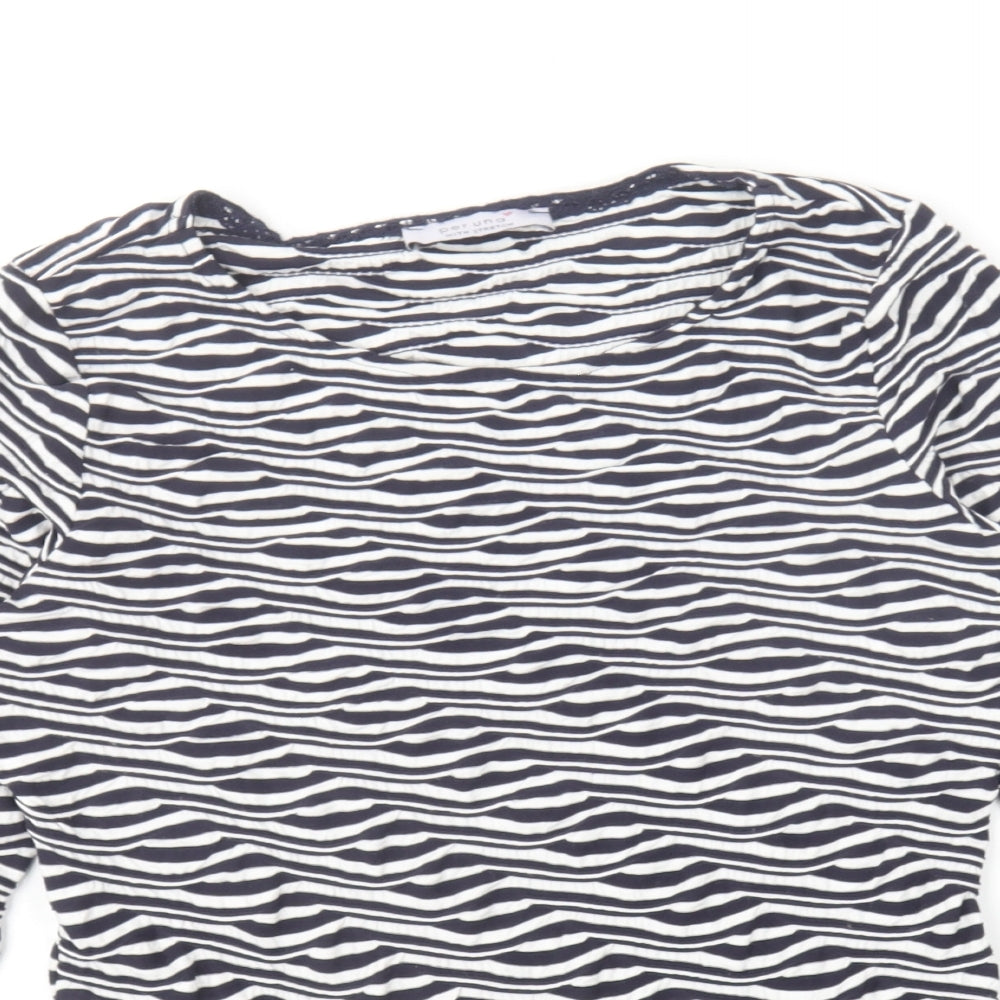 Per Una Womens Blue Striped Viscose Basic T-Shirt Size 10 Round Neck