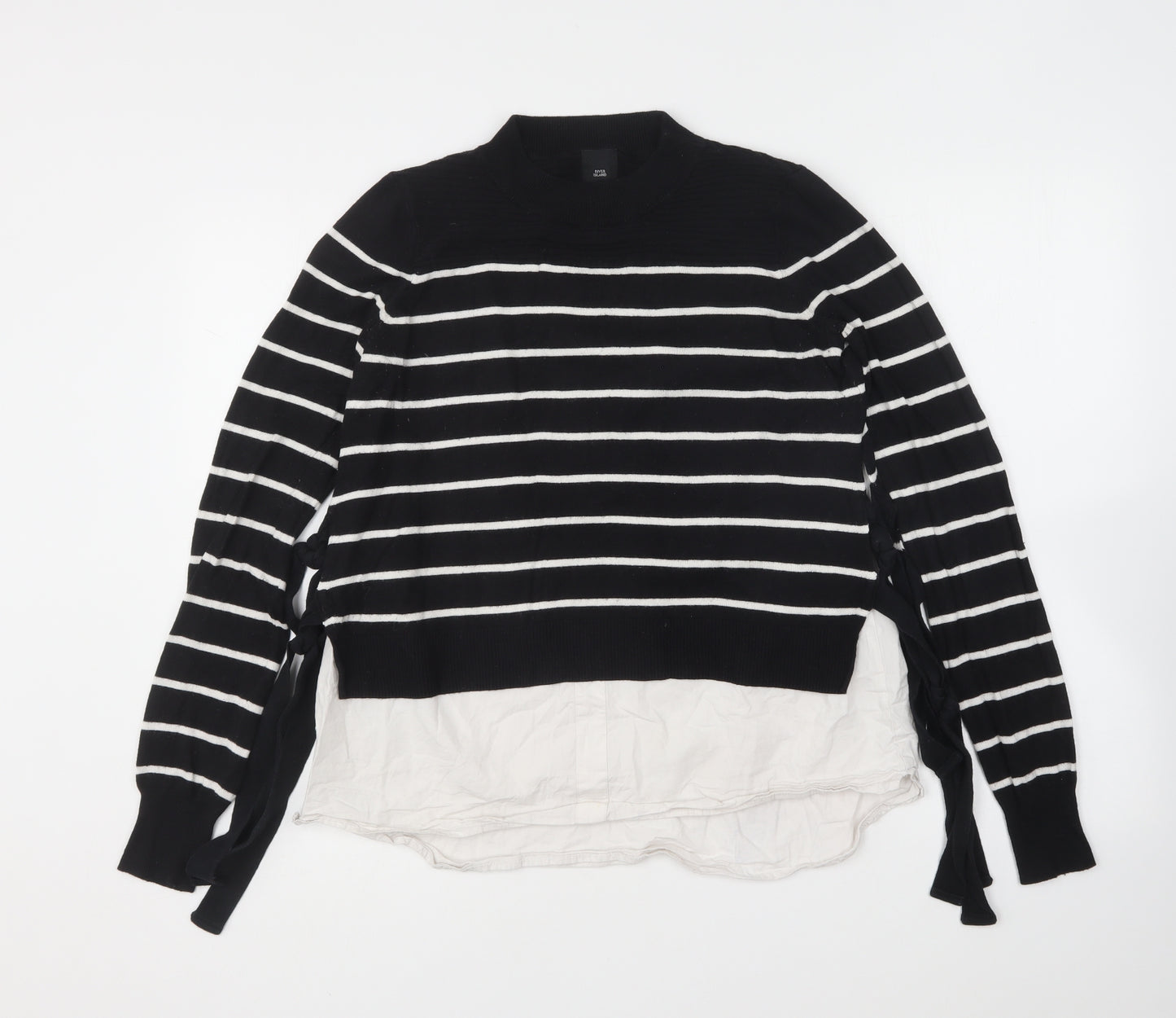 River Island Womens Black Round Neck Striped Polyamide Pullover Jumper Size 8 - Mock Shirt