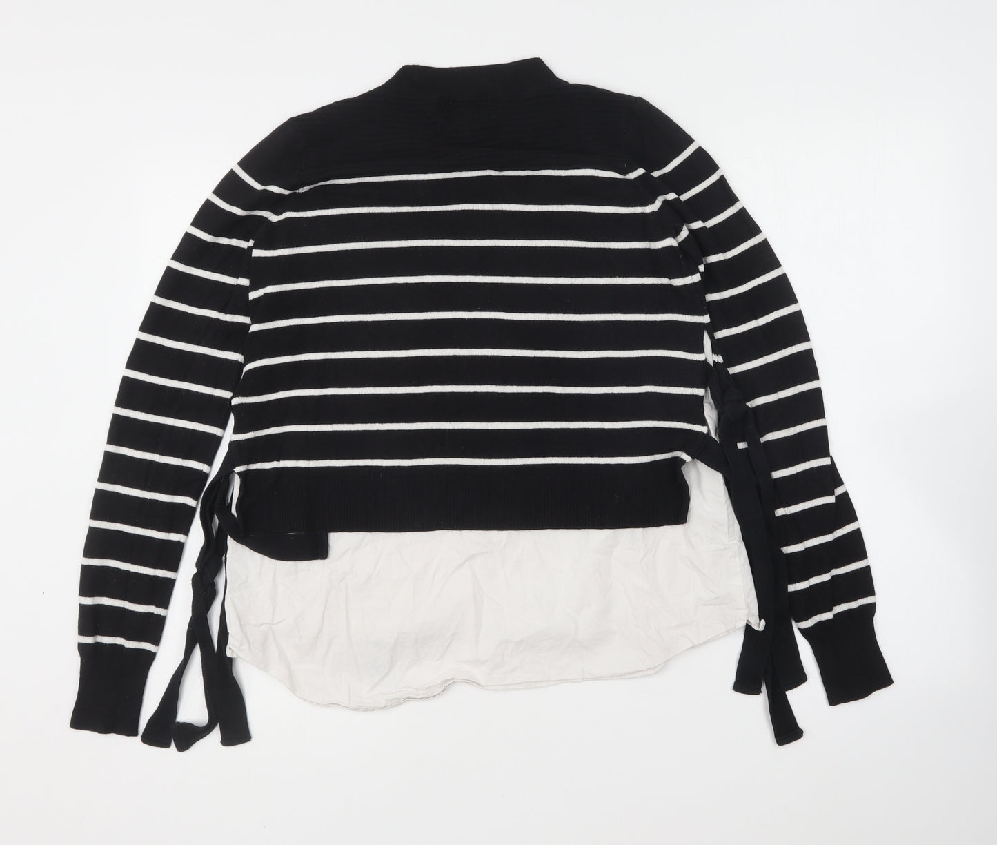 River Island Womens Black Round Neck Striped Polyamide Pullover Jumper Size 8 - Mock Shirt