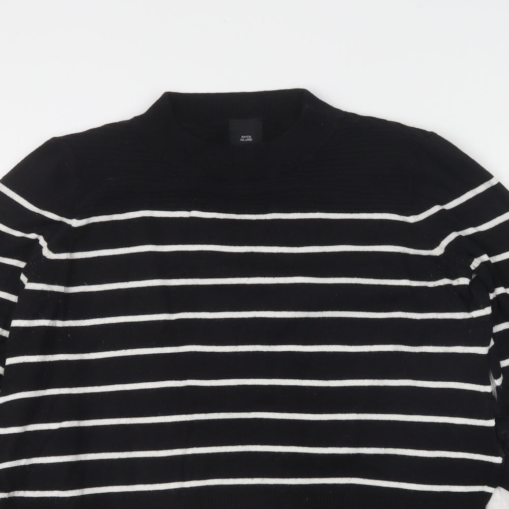 River Island Womens Black Round Neck Striped Polyamide Pullover Jumper Size 8 - Mock Shirt