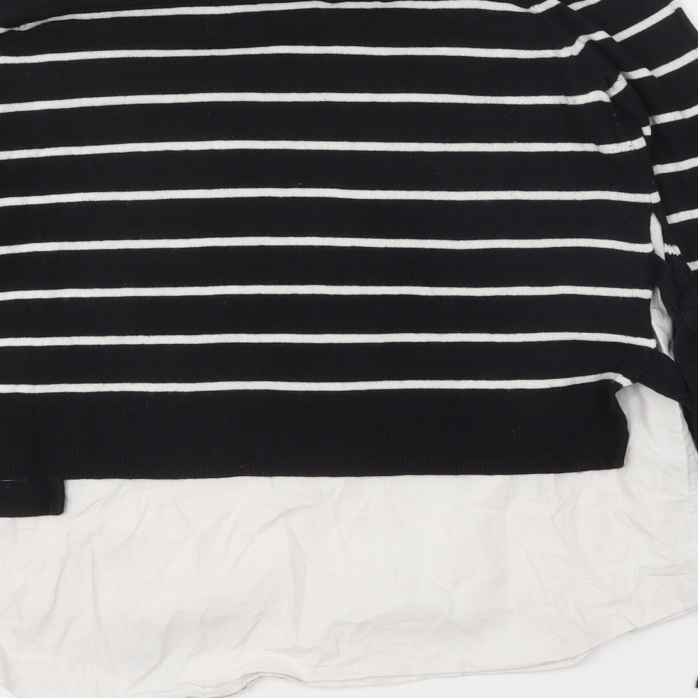 River Island Womens Black Round Neck Striped Polyamide Pullover Jumper Size 8 - Mock Shirt