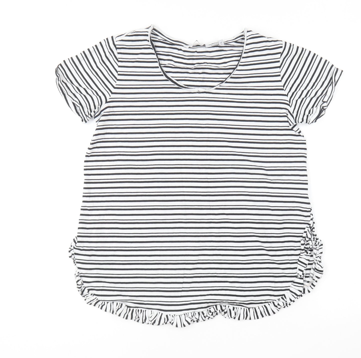 NEXT Womens Black Striped Cotton Basic T-Shirt Size 10 Round Neck