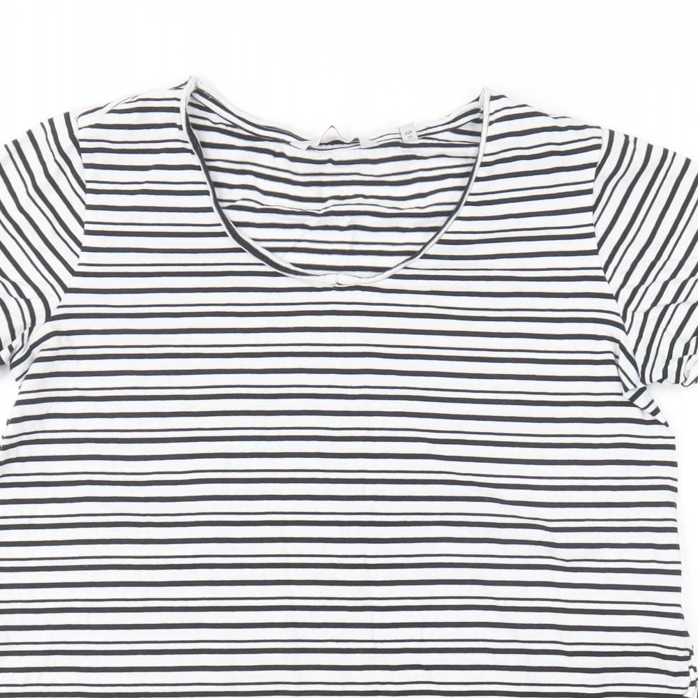 NEXT Womens Black Striped Cotton Basic T-Shirt Size 10 Round Neck
