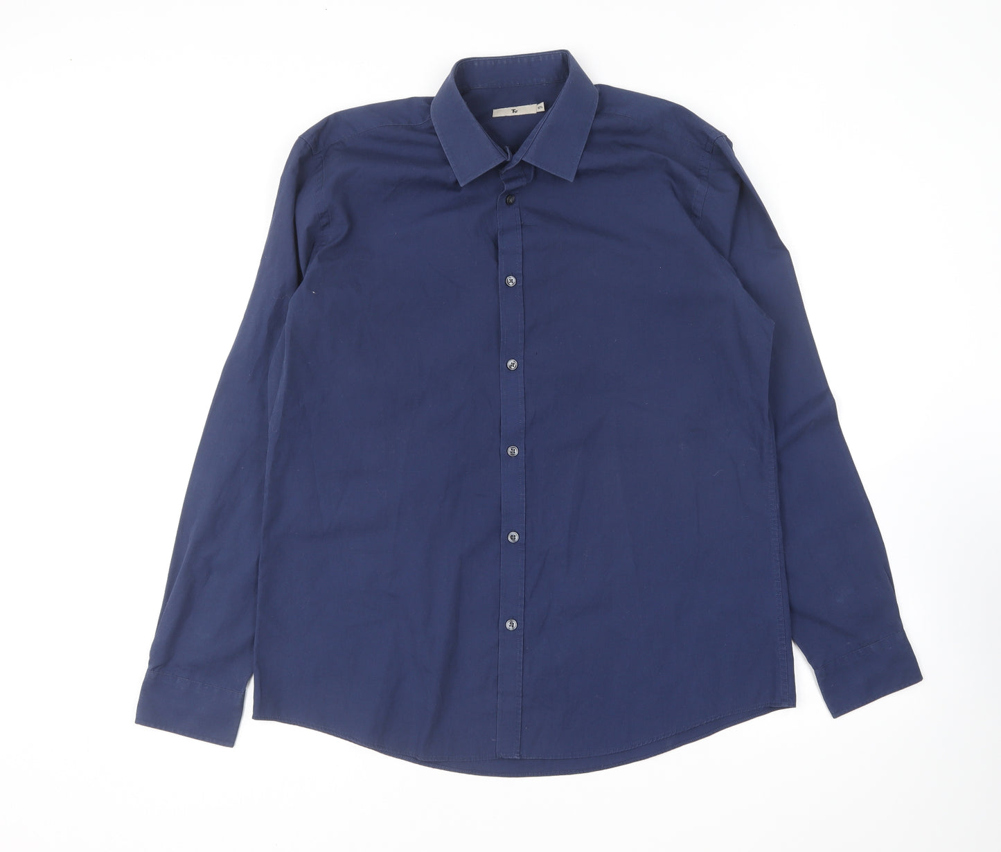 TU Mens Blue Cotton Button-Up Size 16.5 Collared Button
