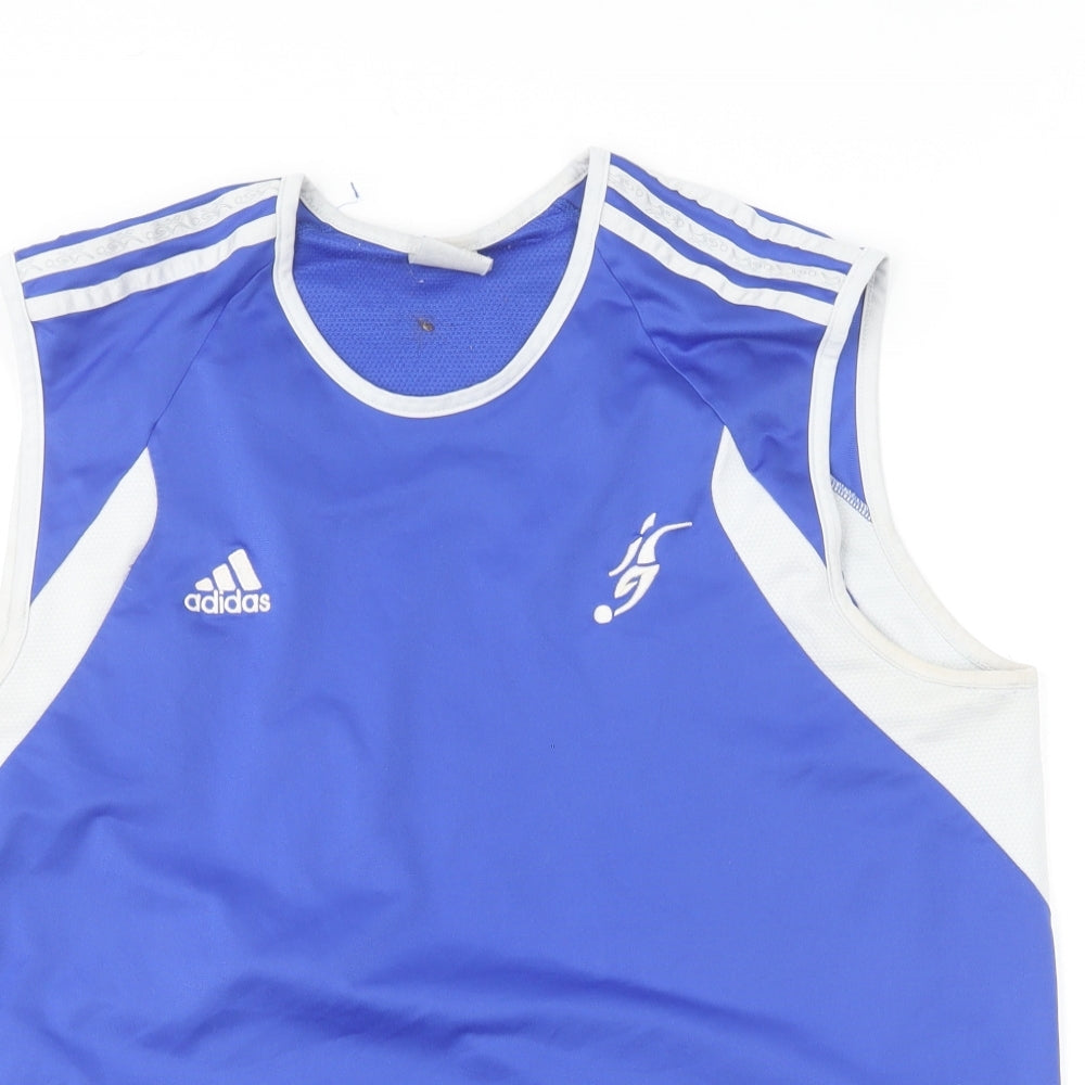 adidas Mens Blue Polyester Basic Tank Size L Round Neck Pullover
