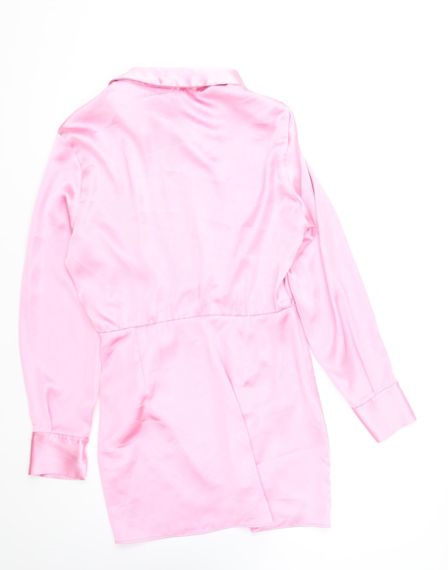 Zara Womens Pink Polyester Shirt Dress Size M Collared Pullover