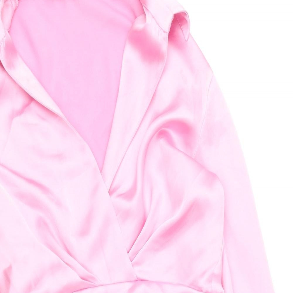 Zara Womens Pink Polyester Shirt Dress Size M Collared Pullover