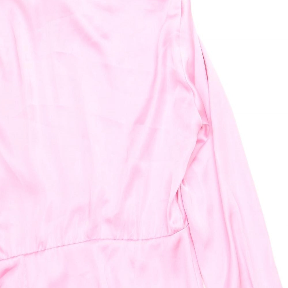 Zara Womens Pink Polyester Shirt Dress Size M Collared Pullover