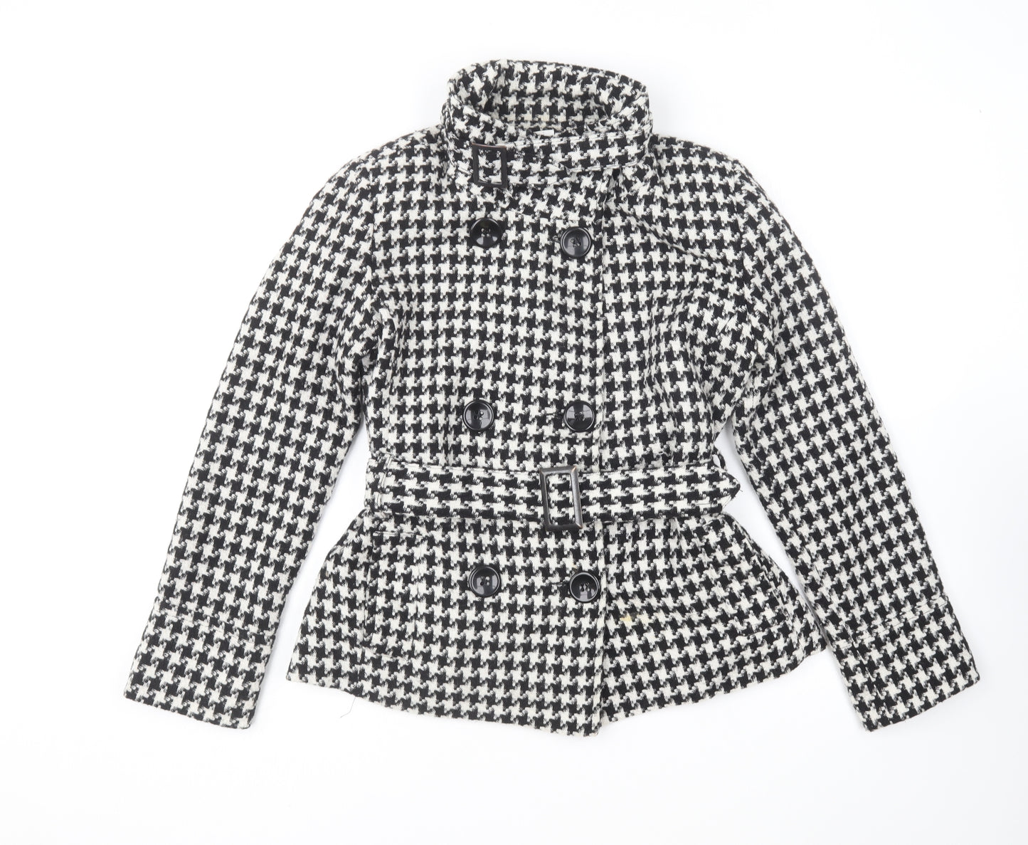 Zoe Womens Black Herringbone Jacket Size 12 Button