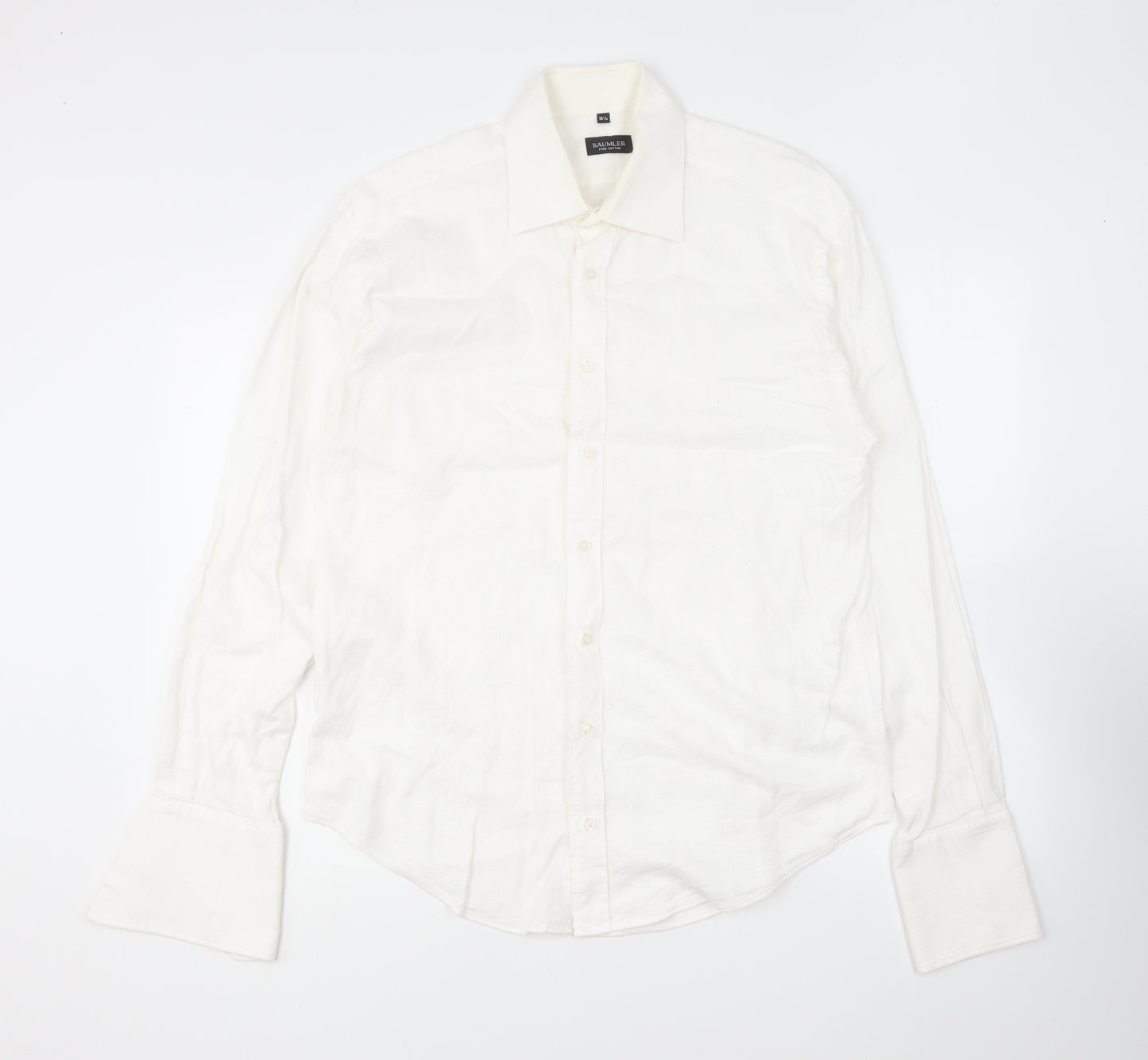 Baumler Mens Ivory Cotton Dress Shirt Size 16.5 Collared Button