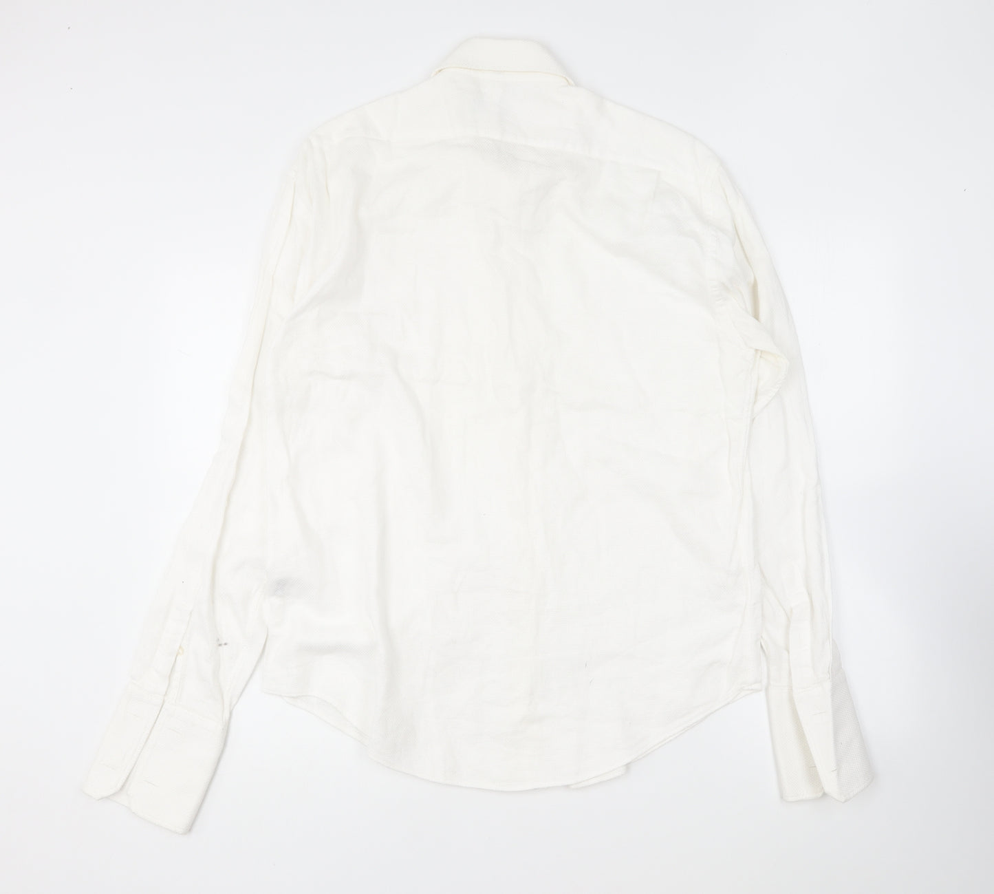 Baumler Mens Ivory Cotton Dress Shirt Size 16.5 Collared Button